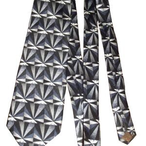 Vintage PIERRE BALMAIN Silk Neck Tie, Op Art 57.5 x 3.75, Black/white/Blue/Gray